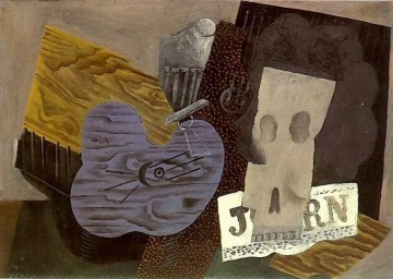 Calavera de guitarra y periódico 1913 cubismo Pablo Picasso Pinturas al óleo